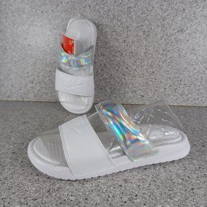 Nike Slides Benassi Duo Ultra Sandals White Holographic Silver Shoes Siz…